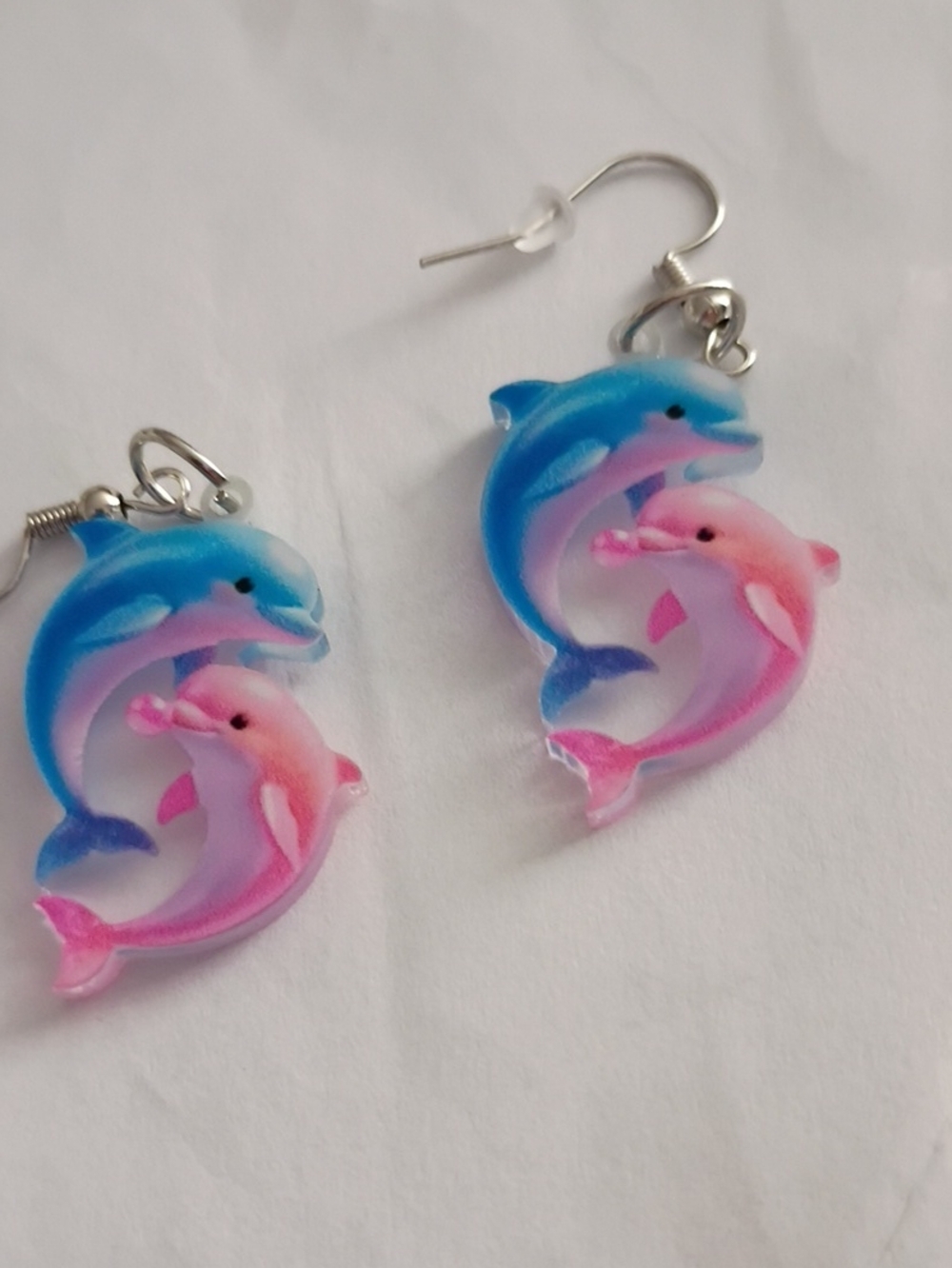 Blue and Pink Dolphin Acrylic Drop Earrings - Women Jewelry